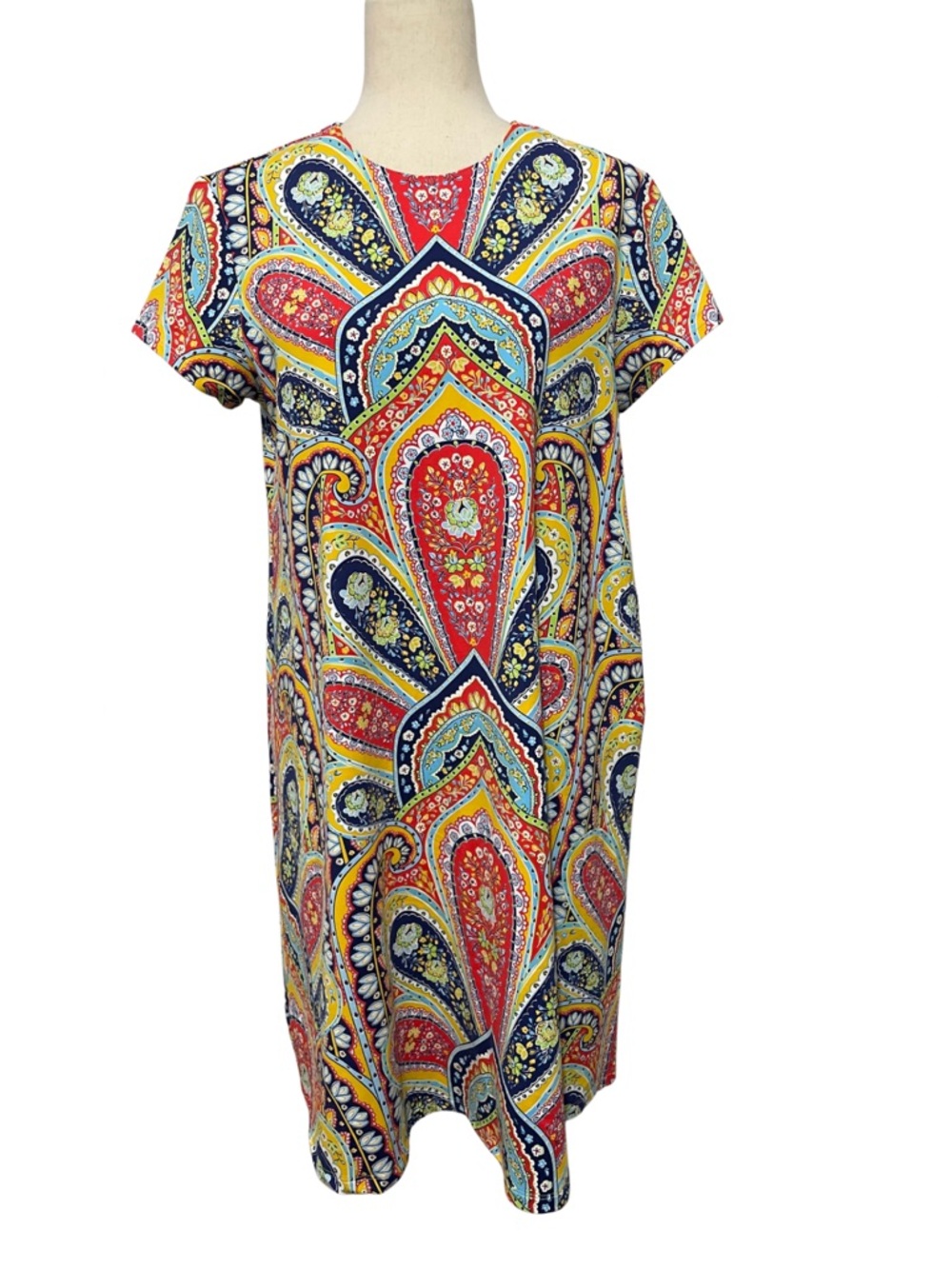 J. McLaughlin Catalina Cloth Paisley Boho Shift Dress Pockets Large